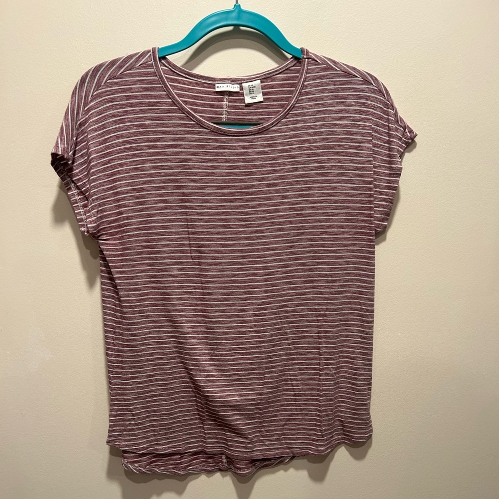 Max Studio Red and White Relaxed Short Sleeve Tee